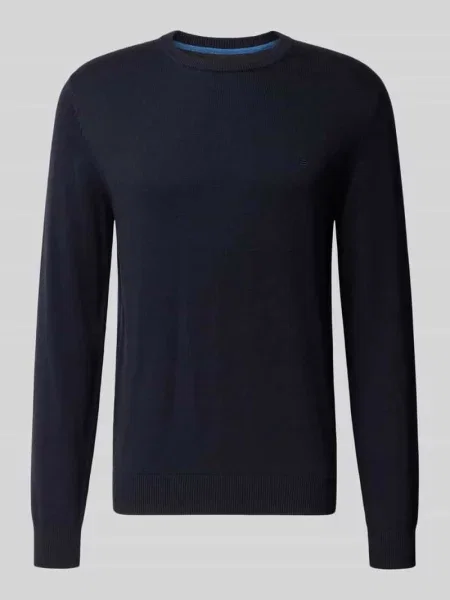 Sweter z dzianiny o kroju regular fit z mieszanki bawełny i wełny Christian Berg Men granatowy