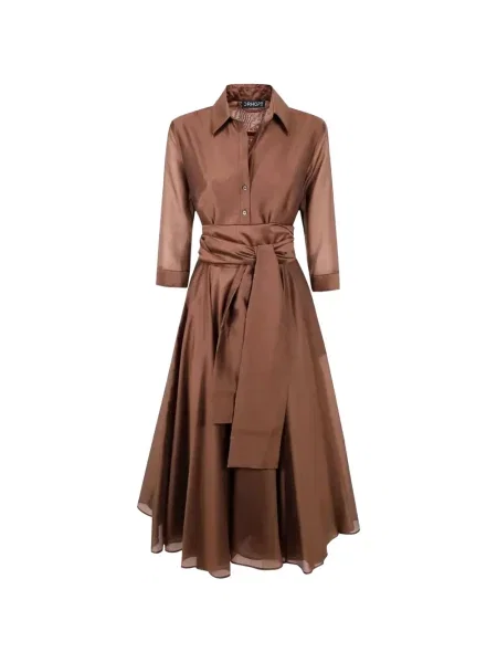 Cu centură rochie midi Drhope maro