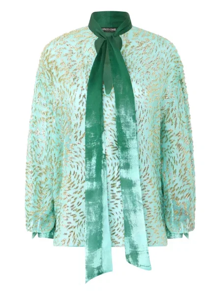 Bluză Roberto Cavalli de mătase verde