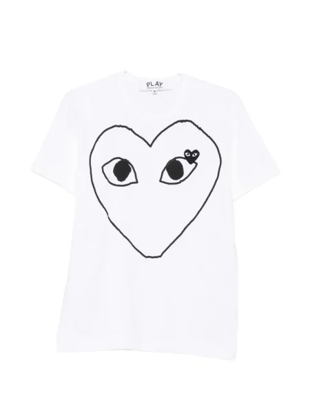 Tricou Comme Des Garcons Play cu imagine cu motiv cu inimi alb