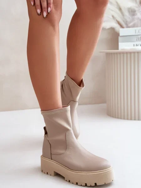 Кожени боти Zazoo бежово