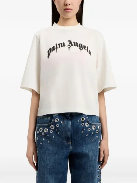 Tricou Palm Angels cu imagine scurt alb
