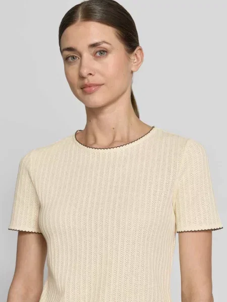 Bluzka z dzianiny z okrągłym dekoltem Jake*s Collection beżowa