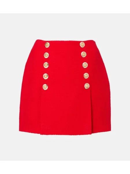 Fusta plisata Balmain de lână plisată roșu