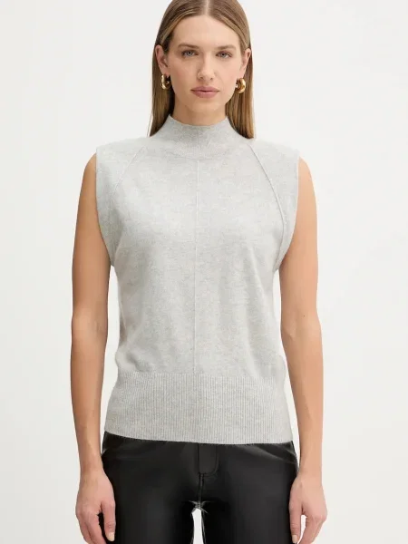 BOSS vestă de cașmir light cu turtleneck gri