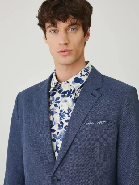 Medicine blazer din amestec de in marin albastru