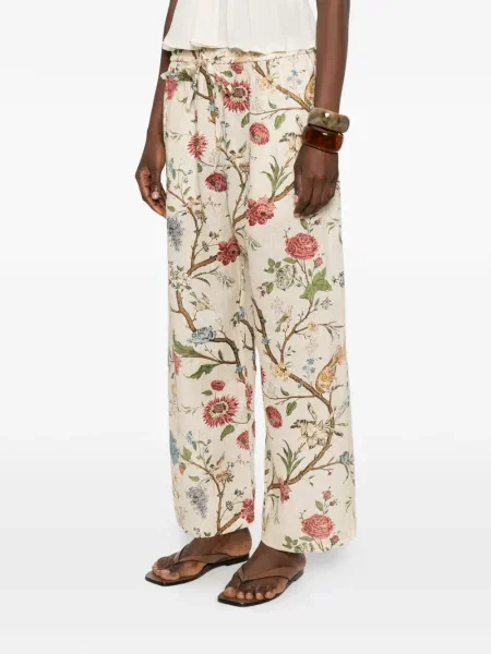 Pantaloni Into The East cu model floral cu imagine cu cordon