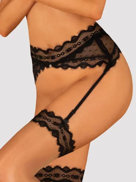 Кружевной для чулок Пояс_Obsessive_Marrbel чорні