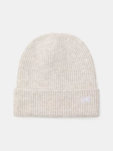 Sinsay Vyšívaná čepice beanie s příměsí bavlny béžová