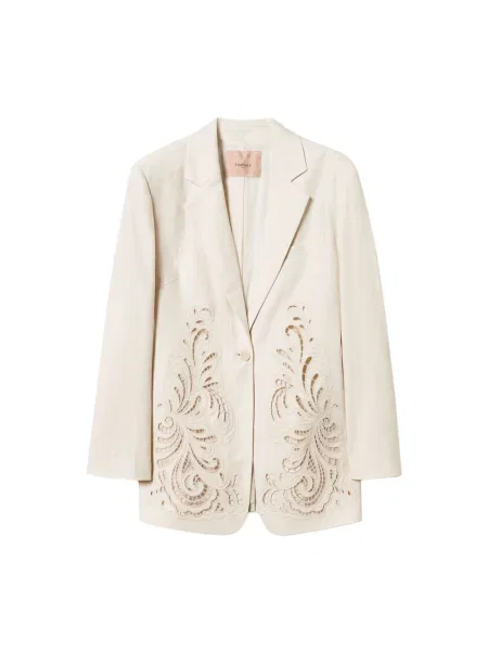 Haftowana marynarka Twinset z kaszmiru beżowa