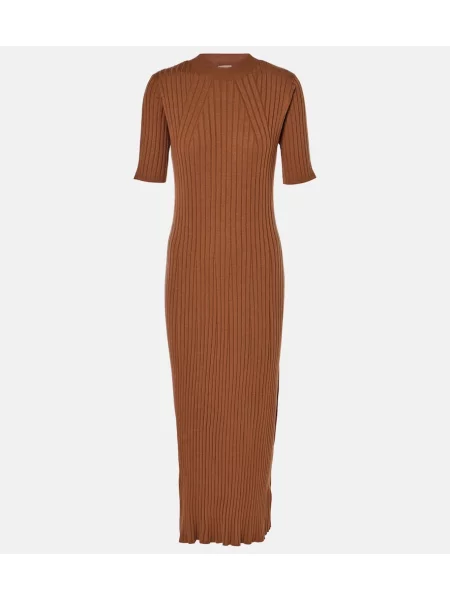 Pletena midi obleka Varley rjava