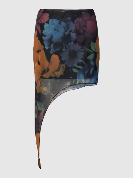 Spódnica mini asymetryczna z siateczki z kwiatowym wzorem Review czarna