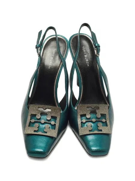 Pantofi cu toc Tory Burch din piele slingback verde