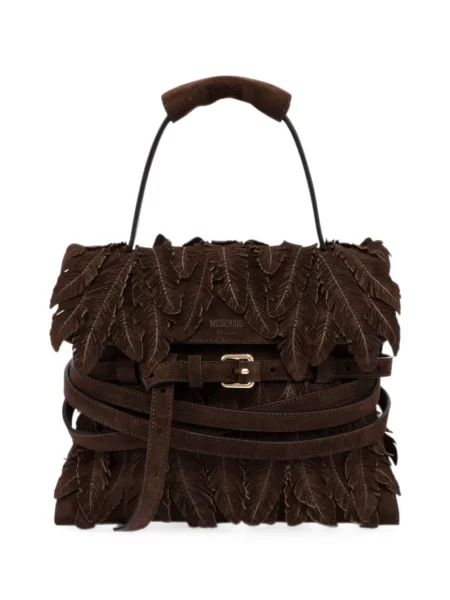 Geantă shopper Moschino cu pene maro