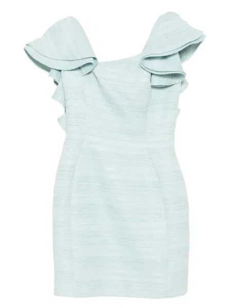 Rochie mini Saiid Kobeisy cu volane din tweed scurtă albastru