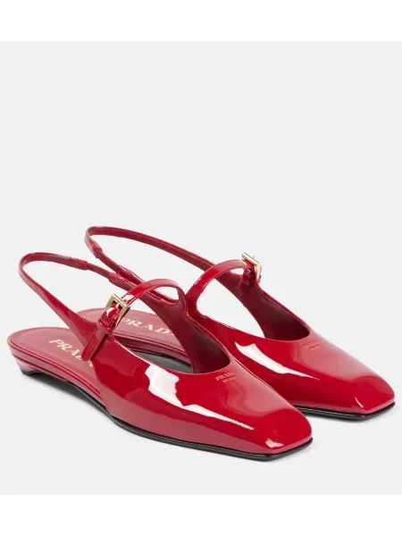 Usnjene lakirane balerinke Prada z odprtimi petami rdeča