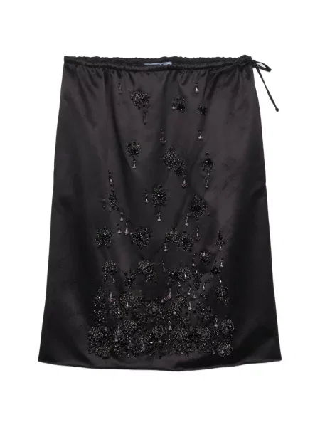 Fustă Prada cu broderie din satin negru