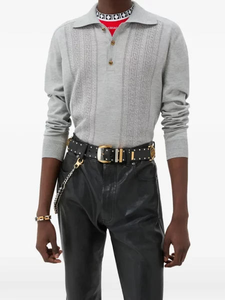 Tricou polo Versace de mătase gri
