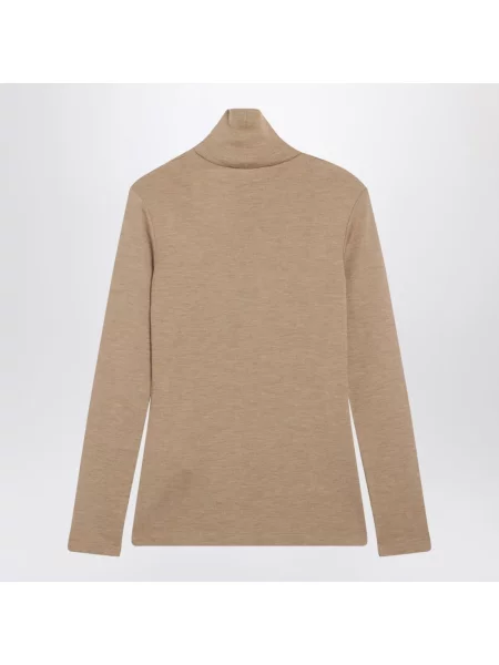 Lniany sweter z golfem Max Mara beżowy