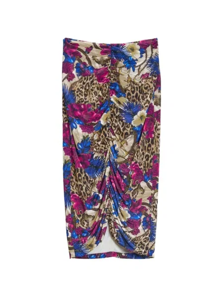 Fustă midi Just Cavalli cu model floral cu imagine drapată