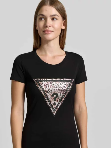 T-shirt w kroju slim fit z elastycznej mieszanki bawełny model SAVANNA' Guess czarna