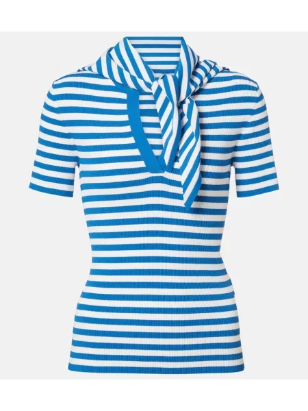 Top Max Mara cu dungi tricotate albastru