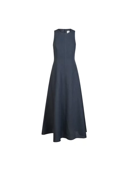 Lniana sukienka maxi Eleventy bez rękawów niebieska