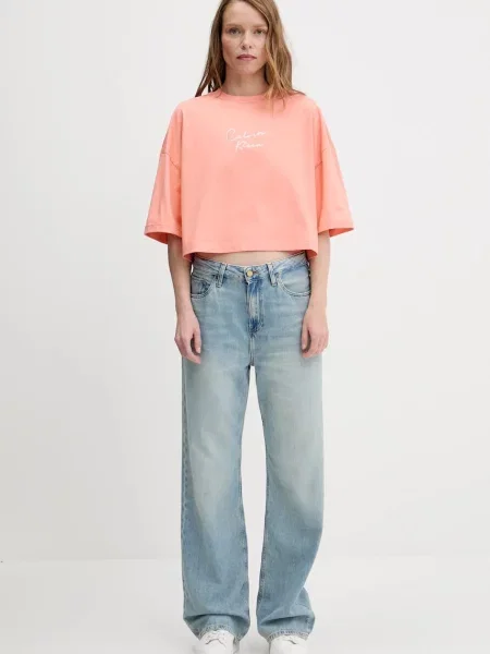 Kratka majica Calvin Klein Jeans oranžna