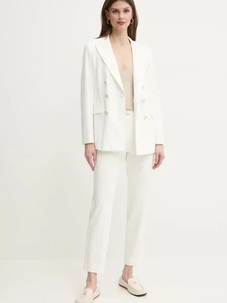 Marella spodnie DOTTO beżowy dopasowane high waist białe