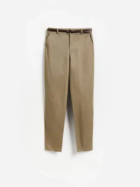Reserved Pantaloni cu o curea decorativă verde-oliv deschis verde
