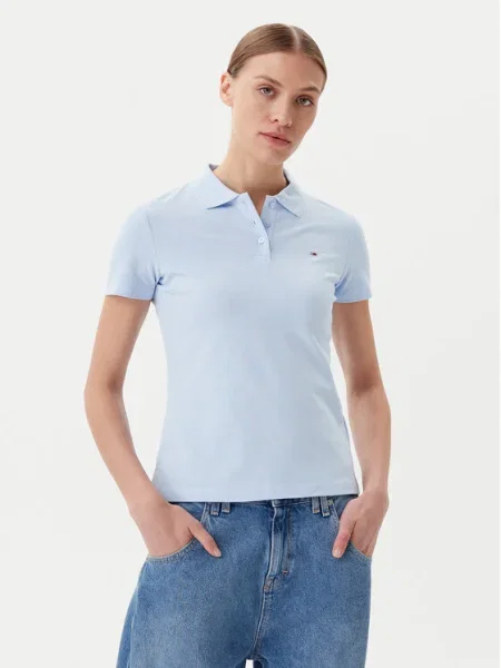 Tommy Jeans Tricou polo Essential celest albastru