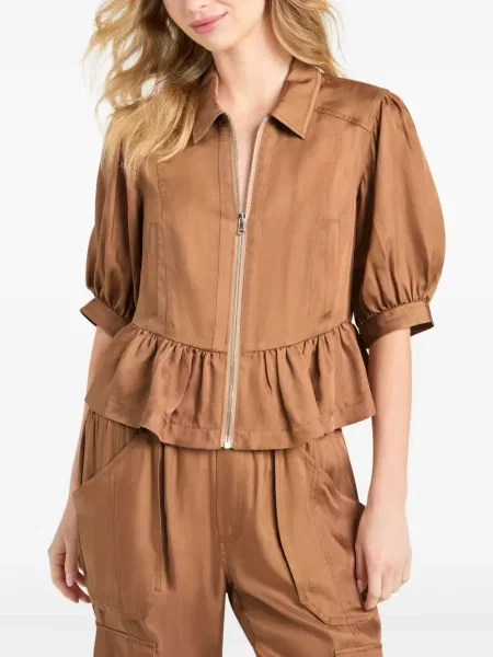 Kurtka Cinq A Sept z falbankami brązowa