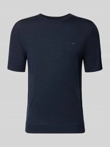 T-shirt z okrągłym dekoltem i wyhaftowanym logo Fynch-hatton granatowa