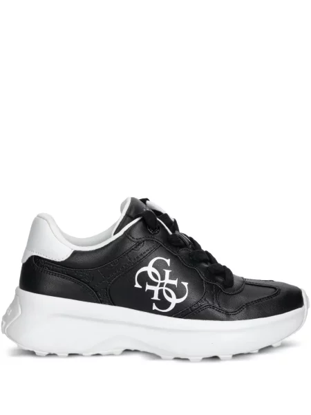 Sneakerși Guess din piele cu autograf negru