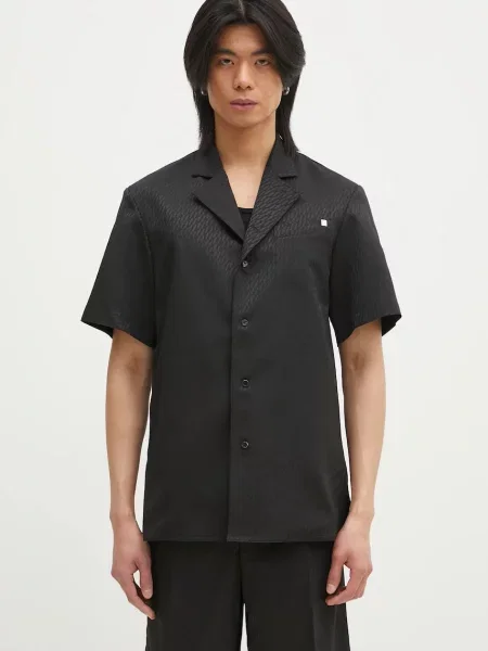 Košulja s primjesom vune Calvin Klein Jeans Modest Ss Sh.Tonal J regular crna