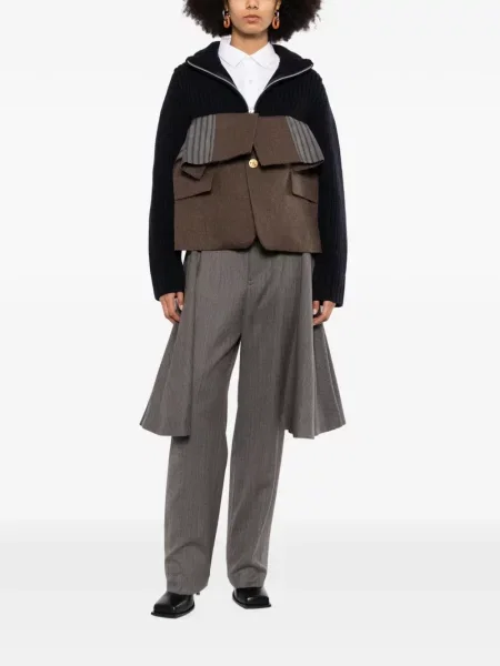 Pantaloni Sacai cu model herringbone gri