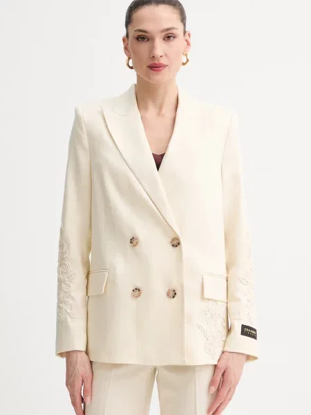 ERMANNO Firenze marynarka dwurzędowa z lnu beżowa