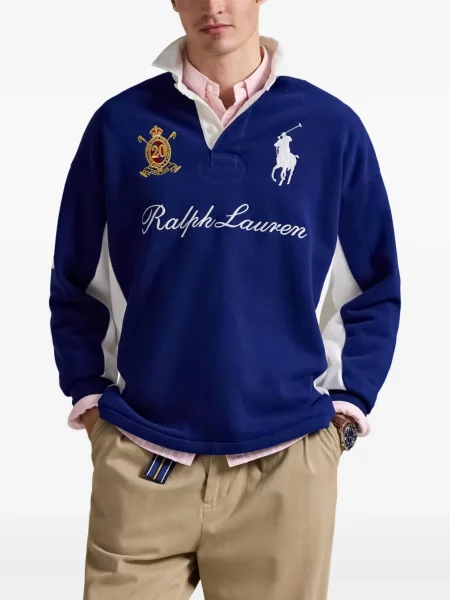 Dlouhá pruhovaná s límcem kšiltovka Polo Ralph Lauren modrá