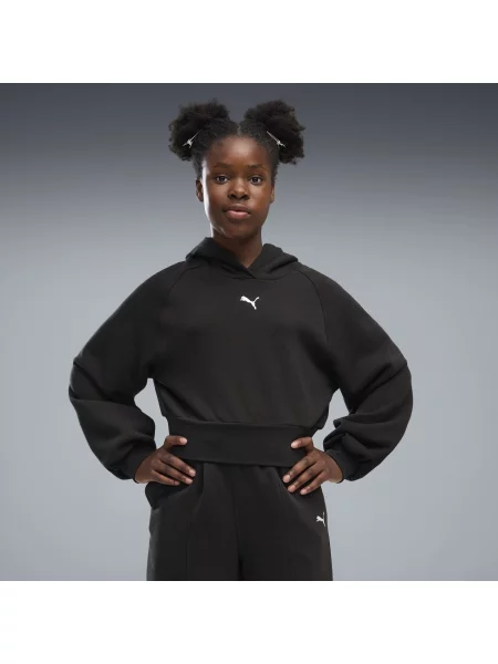 PUMA Młodzieżowa bluza z kapturem Essentials Relaxed Cropped z obszernym rękawem Akcesoria czarny