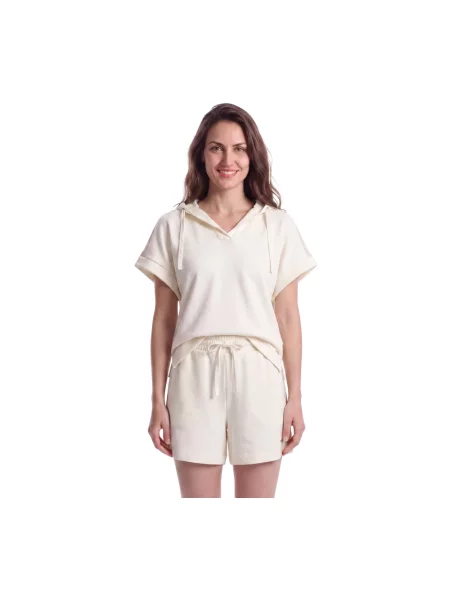 Bluza z kapturem Boss z kapturem z krótkim rękawem beżowa