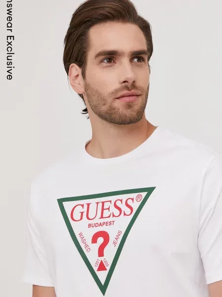 Тениска Guess мъжка с принт бяло