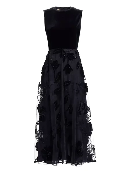 Rochie maxi Elie Saab fără mâneci cu model floral de costum negru