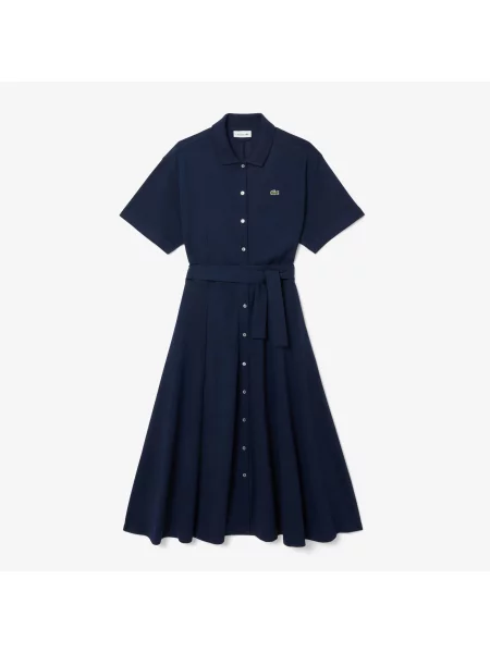Lacoste Sukienka Z Kołnierzykiem Polo Z Krótkim Rękawem Flare Fit granatowa