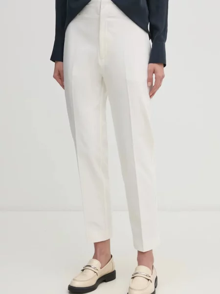 Mos Mosh pantaloni femei drept high waist alb