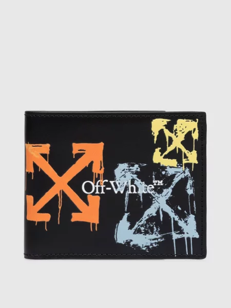 Шкіряне портмоне з принтом емблеми та логотипом Off-white чорне