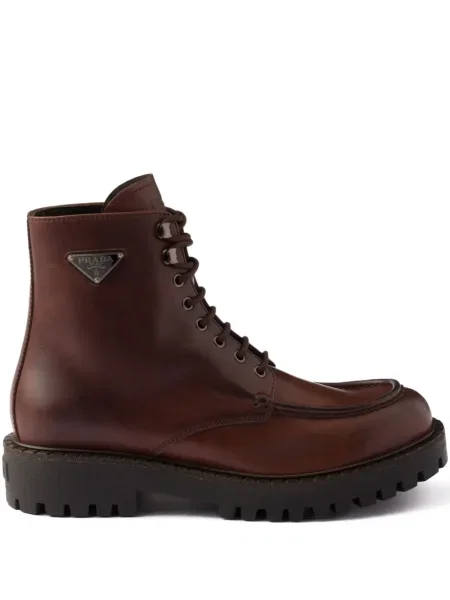 Botine Prada cu șireturi din dantelă maro
