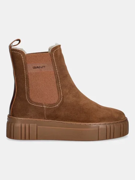 Замшевые утепленные ботинки Gant на платформе коричневые