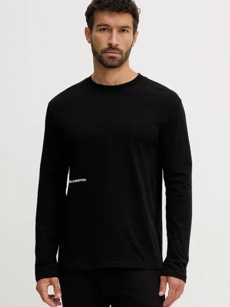 Pyžamové tričko s dlouhým rukávem United Colors of Benetton s potiskem černá