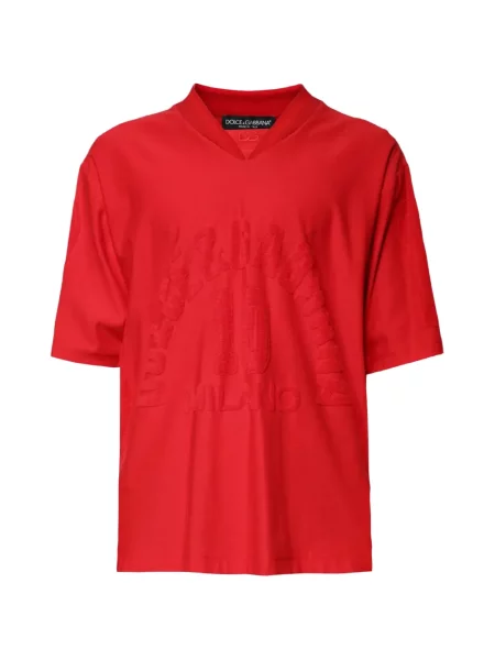 Tricou Dolce & Gabbana cu broderie cu decolteu în V roșu