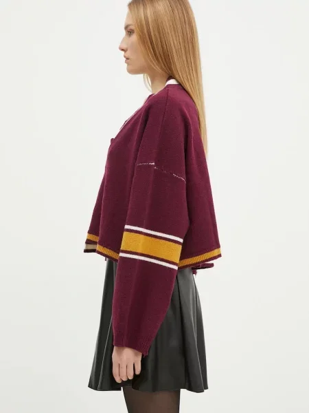 Vuneni pulover AMBUSH Damaged Rib V Neck Sweater za žene topli bordo